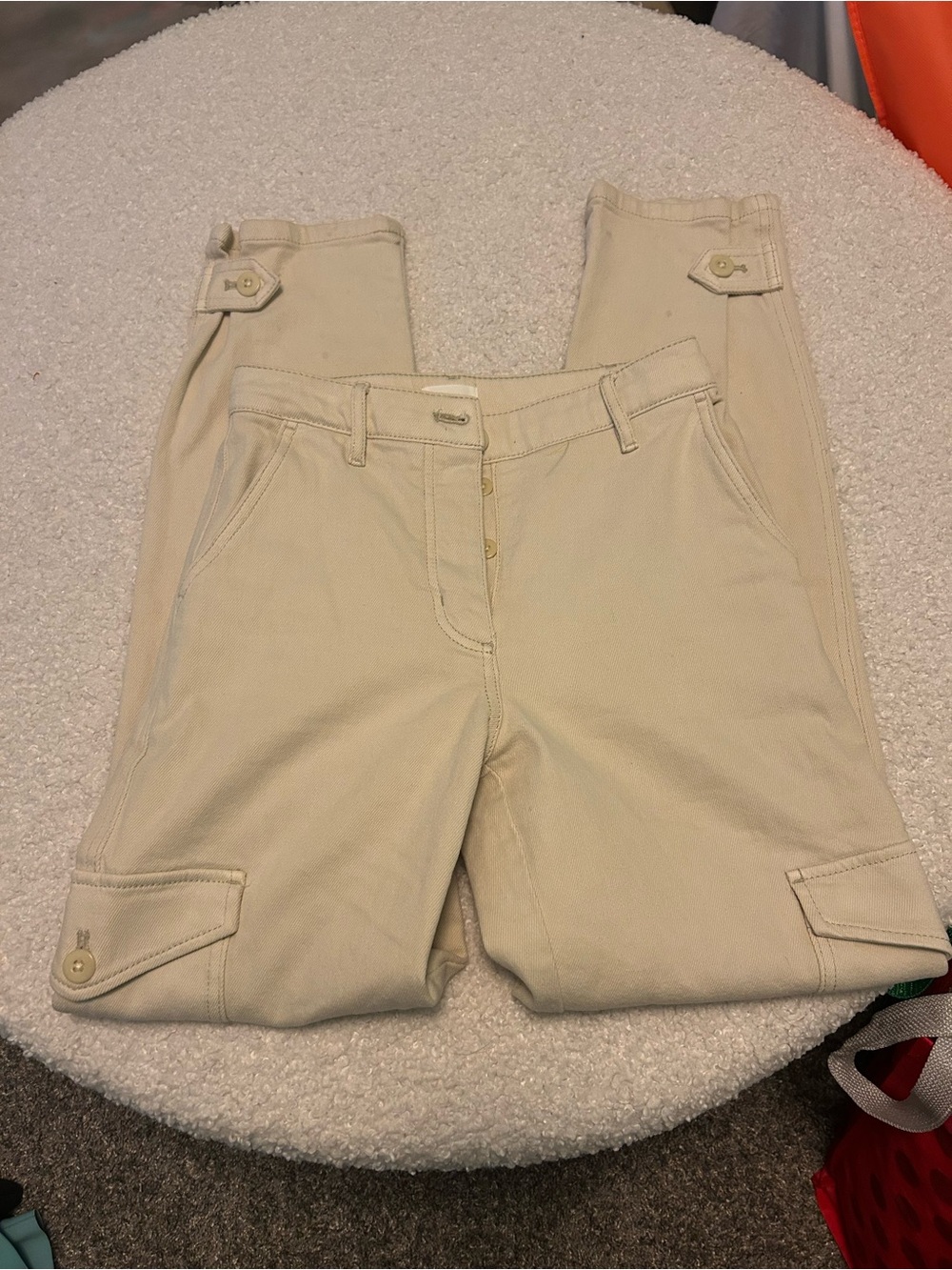 Wilfred Cream Cargo Pants with Button-Tab Ankles